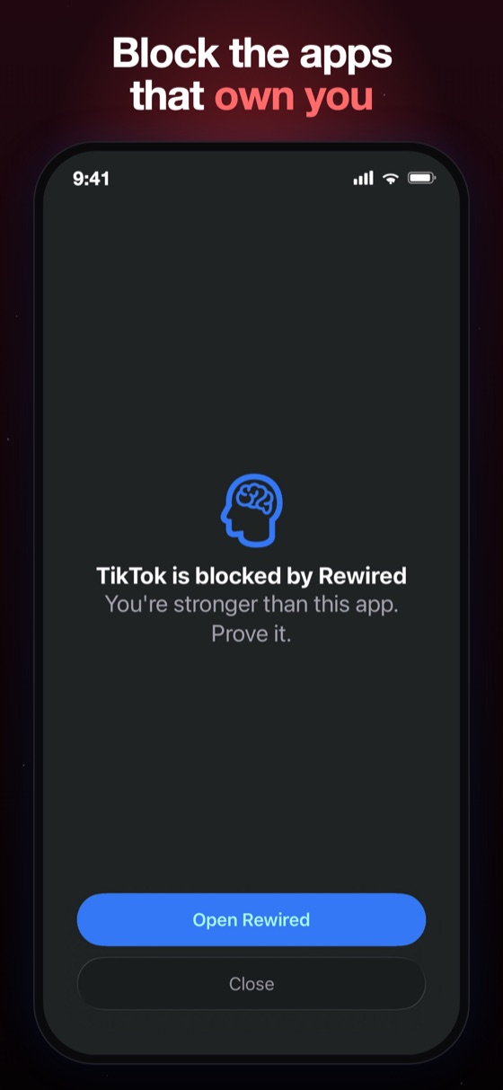 Rewired blocking a distracting app until you win it back